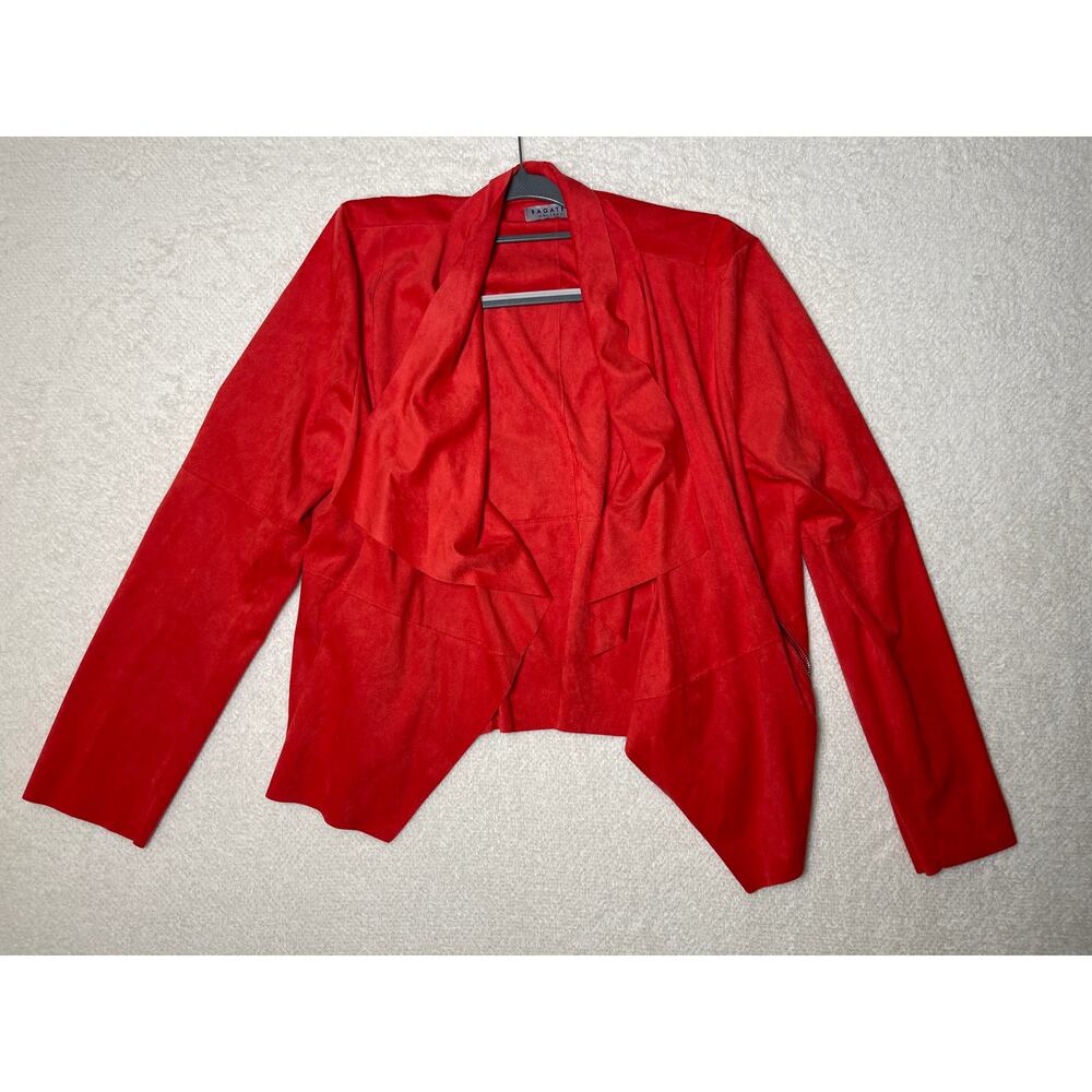 Bagatelle Womens Chic Asymmetric Preppy Suede Open Cardigan Coral Pink Orange LP